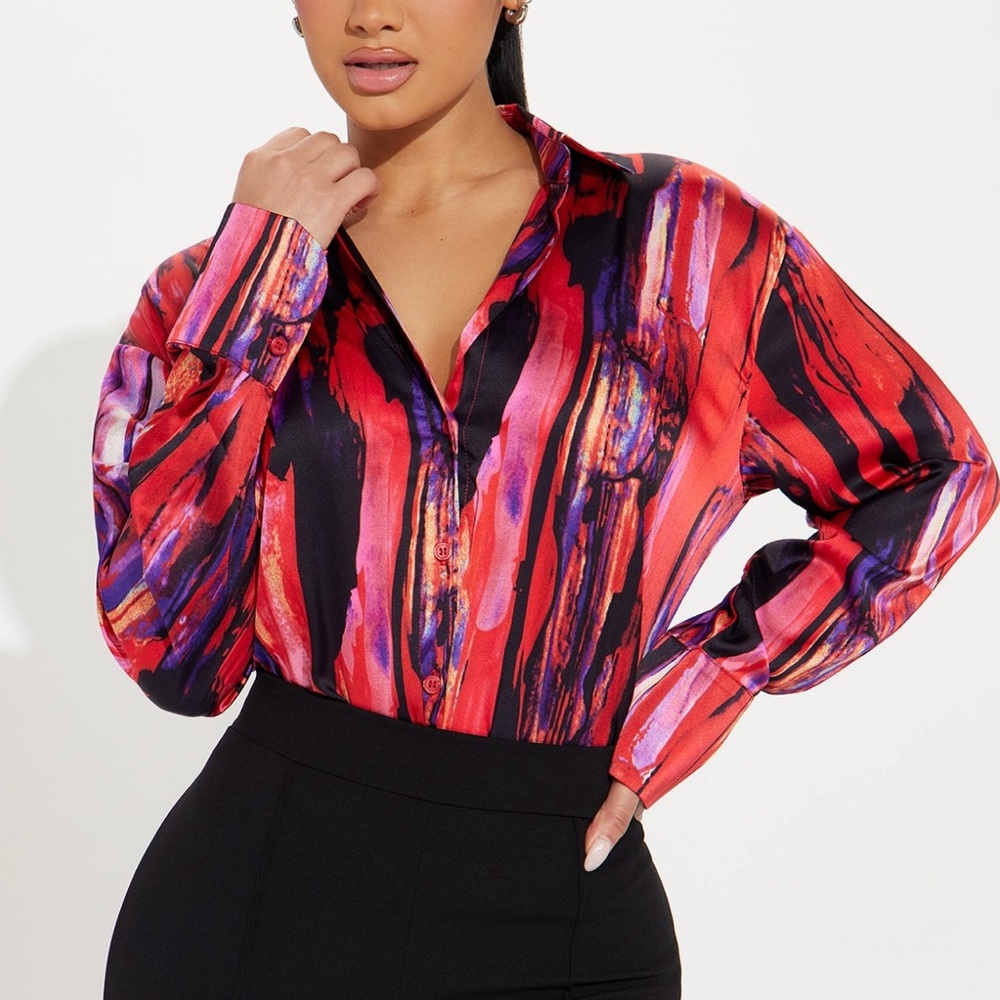 Multicolor Satin Women's Long Sleeve Shirt ✨